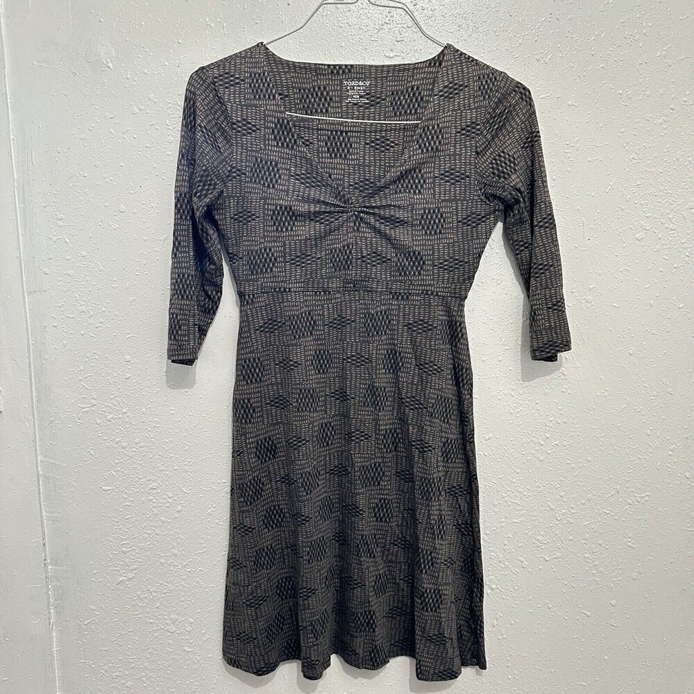 Toad&Co Rosalinda Organic Cotton 3/4 Sleeve Printed Dress Size XS Outdoor Travel